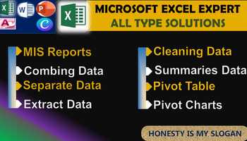 Excel Data Cleaning, Summaries Data, Pivots Charts, Pivots Tables, Dash Board